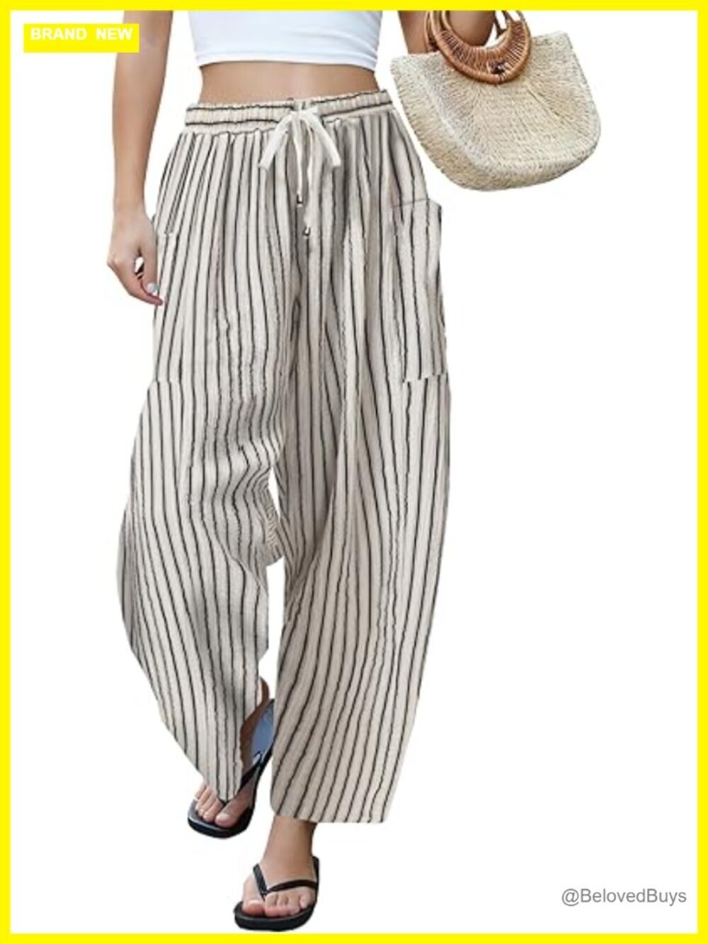 Wide Leg Linen Pants Casual Drawstring Palazzo Harem Pants with Pockets